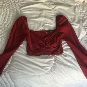 Blue Blush Red Ruched Crop Top